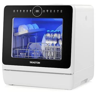 Portable Dishwashers for Camping and Home with 5l Water Tank, Hose, LED Light, 10 Wash Programs, Baby Care Mode, Dual Water Supply and 1h Hot Air Drying