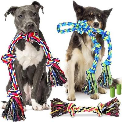 Forfon Tough & Strong Dog Toy for Aggressive Chewers – Tough Chew Toys for Large Dogs, Ideal for Tug-of-War & Teeth Cleaning, with 3 Rope Toys & 2 Dog Bags