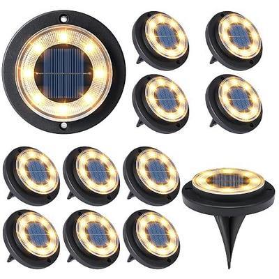 Flacchi Solar Lights Outdoor Waterproof - 2-in-1 Solar Powered Ground Lights Outdoor Solar Disk Light Landscape Light for Deck Step Patio Yard Pathway Walkway Driveway Garden (Warm White, 12 Pack)
