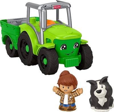 Fisher-Price Little People Push & Play Tractor, Ages 1+ | Musical tractor toy + farmer + dog figures, songs + farm sounds, 10x6x4 in, 2x AA batteries included