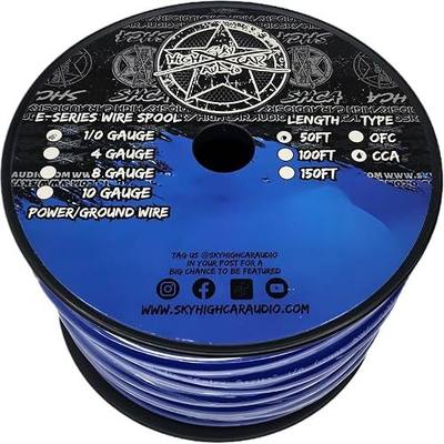 Sky High Car Audio E-Series CCA 1/0 Gauge - 50ft Spool (Blue)