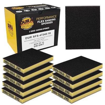 Dura-Gold Sanding Sponge for Wood, Metal, 240 Grit Box of 10-4.7" x 3.9" Wet or Dry Flexible Softback Sand Paper Foam Sanding Block for Drywall Abrasive Blocks Pad Double Sided Sandpaper