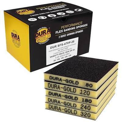 Dura-Gold Sanding Sponge for Wood, Metal 80, 120, 240, 320 - Box of 20-4.7" x 3.9" Coarse Medium Fine Grit Flexible Softback Sand Paper Foam Sanding Block for Drywall Abrasive Blocks Pad Sandpaper