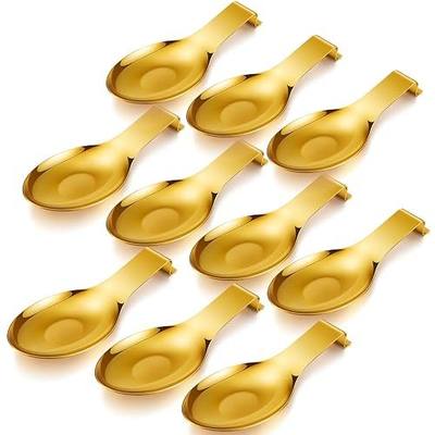 Nuanchu 10 Pcs Gold Spoon Rests for Kitchen Counter, Large Stainless Steel Utensil Holders for Stove Top, Ladle and Spatula Rest, Dishwasher Safe, for Home, Coffee Bar, Parties and Catering 3.8 x 9.6"