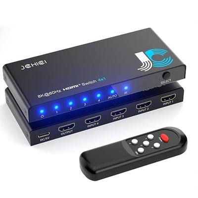 HDMI 2.1 Switch 4 in 1 Out 8K 60Hz 4K 120Hz for PS5 Xbox Apple TV | HDCP 2.3 Dolby Atmos 48Gbps. PC Roku Projector.