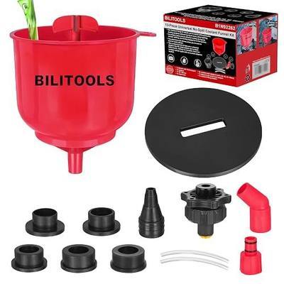 BILITOOLS Coolant Funnel Kit, Automotive Radiator Coolant Filling Tool | No-Spill Universal Radiator Cooling System Bleeding Burping Tool Kit with Vent Tube