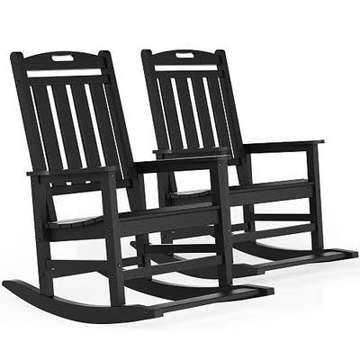LOUNZY Outdoor Rocking Chair with Footboards Set of 2, HDPE Rocking Chair Patio Porch Rocker with 380lbs Support for Adult, Black