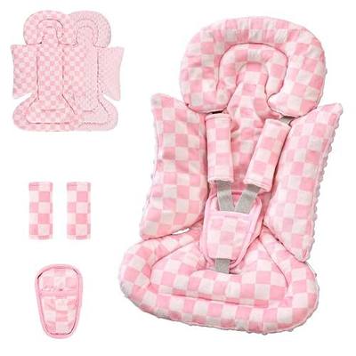 4 in 1 Infant Car Seat Insert, Baby Car Seat Head Body Support for Girls & Boys, Reversible Newborn Car Seat Insert with 3 Extra Strap Paddings, Premature Car Seat Cushion (Pink)