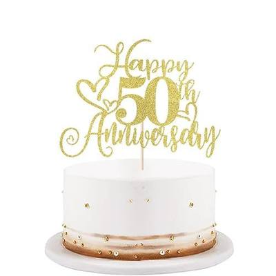 LVEUD Golden Glitter Happy 50th Anniversary Cake Topper - Wedding & Birthday Party Decorations (50th)