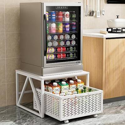 Urban Deco Mini Fridge Stand with Storage, Heavy Duty Fridge Cart with Drawer Basket, Mini Refrigerator Table for 220 LBS, Mobile Fridge Stand with Swivel Wheels for Dorm,Office,Home,White