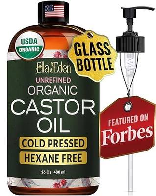 Ella & Eden USDA Organic Castor Oil – 100% Pure Cold Pressed Hexane-Free - Glass Bottle - For Hair Growth, Face, Eyelash, Skin, Stomach - Unrefined 16 Fl Oz