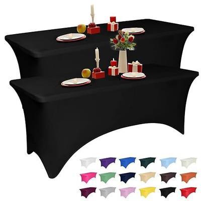 2 Pack 6 Feet Black Spandex Tablecloth for Rectangular Tables, Fitted & Stretch, Washable, Wrinkle Resistant, Perfect for Event, Wedding, Party, Banquet, Cocktail, Festival, and Table Protector