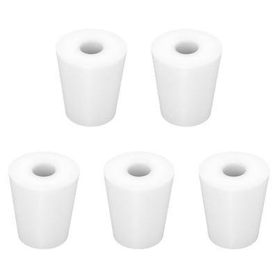 Labasics 5-Pack 3# Single-Hole Silicone Stoppers, White Tapered Lab Seal Stoppers with 0.31" Hole, Durable and Reusable Silicone Plugs for Laboratory Glassware, Airtight Sealing, and Experiments