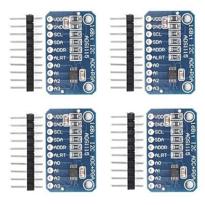 4 PCS ADS1115 16 Bit 16 Byte 4 Channel I2C IIC Analog-to-Digital ADC PGA Converter with Programmable Gain Amplifier High Precision ADC Converter Development Board for Arduino Raspberry Pi