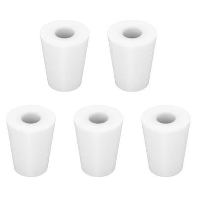Labasics 5-Pack 2# Single-Hole Silicone Stoppers, White Tapered Lab Seal Stoppers with 0.31" Hole, Durable and Reusable Silicone Plugs for Laboratory Glassware, Airtight Sealing, and Experiments