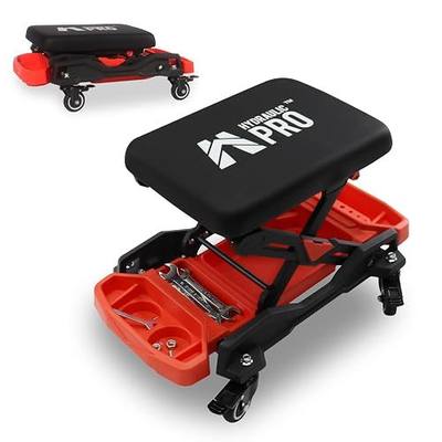 Rolling Creeper Seat, 300 LBS Garage Stool with 4 Locking Wheels | Dual-Use Foldable Design, 4 Swivel Wheels, Soft Padded Cushion and Tool Trays, Mechanic Stool for Garage, Workshop