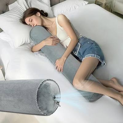 ONTYZZ Inflatable Body Pillow Long Pillow for Bed Oval Bolster Pillow | for Good Sleeping and Back/Neck Support, 1pcs Grey