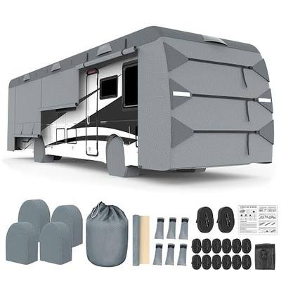 Class A RV Cover, 31'-34' Camper Cover, Upgraded 8-Layer UV Protected RV Cover, Wind and Water Resistant with Extra Harness, Tire Cover and Gutter Cover