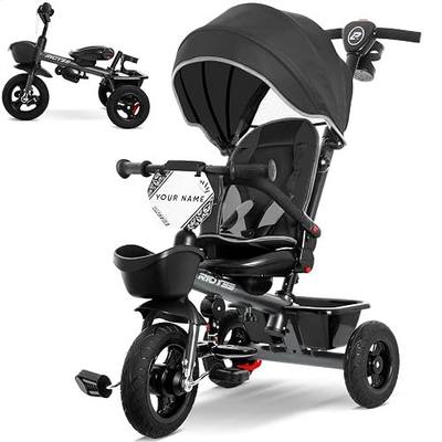 RIDYEE 7-in-1 Tricycle for 18 Months to 5 Years, All-Terrain Rubber Tires, Dual Wheel Brakes, Rotatable Seat for Toddlers 1.5-3, Tricycle for 3-5 Years with DIY Stickers, Grey