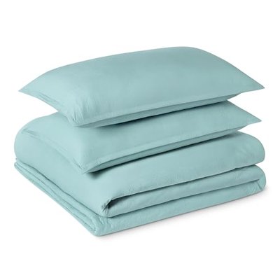 Amazon Basics Brushed Microfiber Comforter Set, Extra Soft with Natural Texture, 3-Piece, King, Blue, Warm, Oeko-TEX Certified