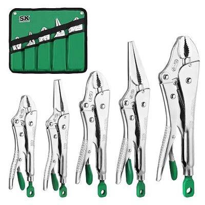 SK 5-Piece Locking Pliers Set, Long Nose & Curved Jaw Vice Grips | Vise Grip Pliers, Premium CR-V Steel, Ergonomic Anti-slip Handle, Ideal for Welding or Assembly, with Rolling Pouch