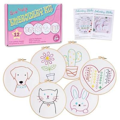 Louise Maelys 12 Pre-Stamped Embroidery Kits for Beginners, Cross Stitch for Kids Girls,DIY Needlepoint Craft Sewing,Practice Kit Supplies,Funny Cute Pattern,Perfect for Ages 8-12