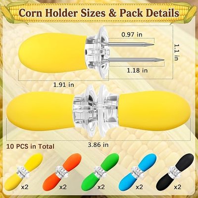 20 Pcs Corn Cob Holders, Stainless Steel Corn on The Cob Holders | Interlocking Corn Holders, Silicone Handle, BBQ Fork Skewers for Camping Home Cooking Parties