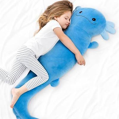 Tianmihou 48 Inch Giant Axolotl Plush Pillow, Big Blue Axolotl Stuffed Animal, Glow in The Dark Salamander Plushie, Soft Large Axolotl Body Pillow, Cute Birthday Gift for Kids Adults