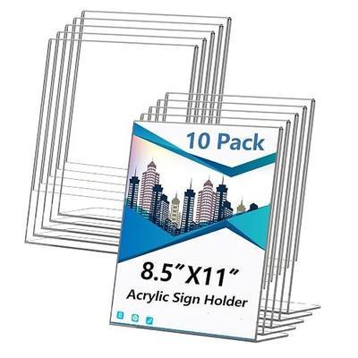 Acrylic Sign Holder 8.5x11 Inches, 10 Pack Clear Plastic Table Flyer Display Stand, L-Shape Vertical Menu Paper Holder Stand, Clear Picture Photo Flyer Display Stand for Restaurants, Store Fair,Office