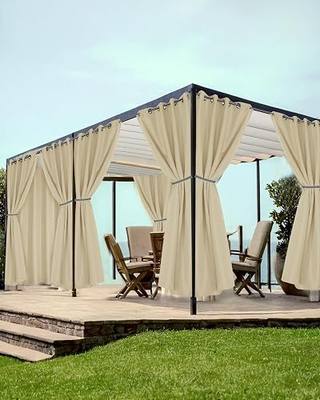 HolidayIdeas Grommet Outdoor Curtains for Patio Waterproof 8 Pcs All Weather Balcony Outside Curtain Drapes for Apartments, Gazebo, Pergolas, Porch, 54x84 Inch, Cream