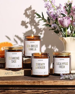 AOOVOO Scented Candles - 4PC Candle Set, 36 oz Soy Candles | Soy Candle for Home Scented, Lavender/Vanilla/Eucalyptus/Sage