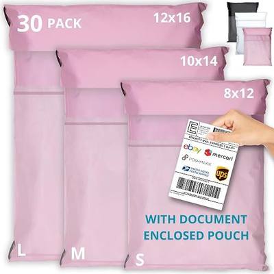 Shipping Bags (30 Pack) with Label Pouch - 8x12, 10x14 & 12x16 - Poly Mailers for Clothes, Self-Seal Plastic Mailing Envelopes - Tear & Water-Resistant Packaging Bags for Clothing, Not Padded