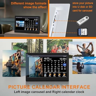 2025 New Digital Weather Clock with Temperature Humdity Alarm Clock (10.1- inch Black)