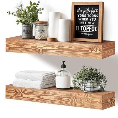 Floating Shelves, 24 x 7 Inch Fireplace Mantel, Set of 2, Wood | Rustic Finish, Mounting Hardware Included, Easy Wall Installation, For Living Room, Bedroom, Bathroom and Kitchen