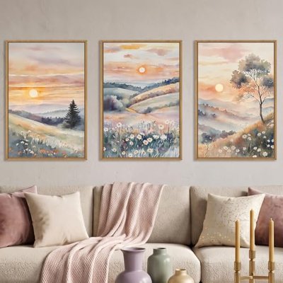 Ausril Large Boho Sunset Framed Canvas Wall Art Set -16"x24"x3
