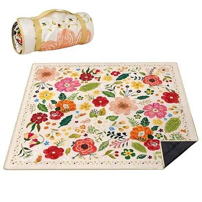 Picnic Blankets Waterproof Foldable Extra Large,80"x 80" Outdoor Beach Blanket Sandproof,3-Layer Lightweight Handy Mat Tote Picnic Camping Rugs for Outside Your Rv (Boho Vintage Floral)