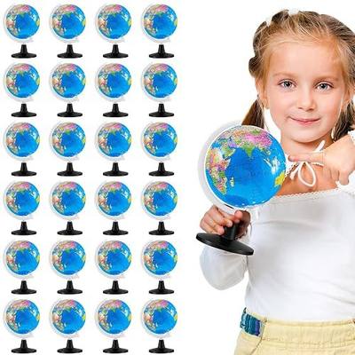 Henoyso 24 Pcs Mini World Globes Bulk for Kids Learning 3.4 Inches Rotating World Map Small Earth Globes with Stand for Classroom Table Decor Desk Centerpieces Decorative Geography Education, Blue