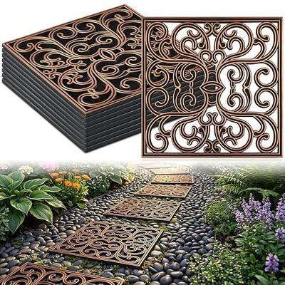 Pangda 8 Pcs Rubber Stepping Stones Outdoor Garden Walkway, 12 x 12 Inch Heavy Duty Pathway Pavers Retro Decorative Stepping Stones for Outside Landscaping Yard Lawn Path (Scroll Square,Copper)