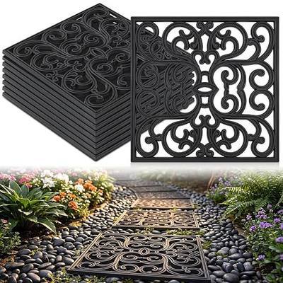 Pangda 8 Pcs Rubber Stepping Stones Outdoor Garden Walkway, 12 x 12 Inch Heavy Duty Pathway Pavers Retro Decorative Stepping Stones for Outside Landscaping Yard Lawn Path (Scroll Square,Black)