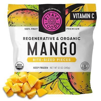 Pitaya Foods® Regenerative Organic Mango Bite-Sized Pieces, Pre-Packaged Frozen Fruit, No Added Sugar or Preservatives, Containing Fiber, Vitamin A & E, High in Vitamin C and Packed with Antioxidants, 100% Fruit, Non-GMO (12 oz Per Bag)
