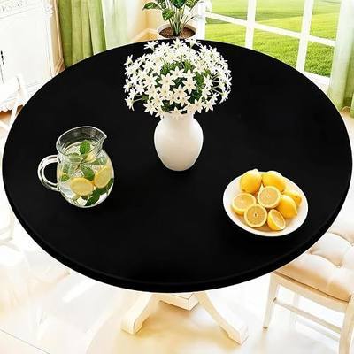 Moosfor Spandex Round Tablecloth, Fitted Table Cloth for 45"-56" Tables | Elastic Outdoor Picnic Table Cover, Circle Stretch Waterproof Table cloths for Patio, Dining, Kitchen, Black