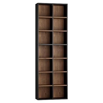 FOTOSOK Bookshelf Bookcase 7-Tier Narrow Bookshelf Tall CD Media Tower Rack | 71'' Double Wide Tall Bookshelf with Cube Storage, 19.6" Narrow Bookshelf DVD/CD Media Shelf, Space Saving Display Shelf