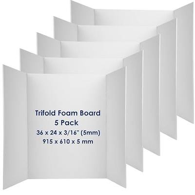 Trifold Poster Board Foam Core 24 x 36 x 3/16"(5mm), 5 Pack, Acid Free | Tri Fold Posters Display Board, Double Sided, Posterboard Foamboard for Mounting, Prints, Art, Presentation and Projects