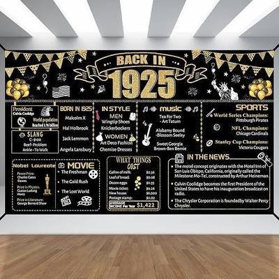 101st Decorative Cloth for Women or Men, Birthday Banner With Holes, Built-in White Ribbon 1925 101st Year for Grandpa Grandma Old Happy Birthday Banner, Outdoor、Indoor Bday Background Decor