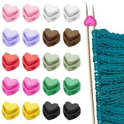 Ravlzors Knitting Needle Stoppers - 20PCS Heart Cord Locks Point Protectors | Suitable for Sizes 0-5 Needles, Double Hole Knitting Accessories for Hand DIY Supplies