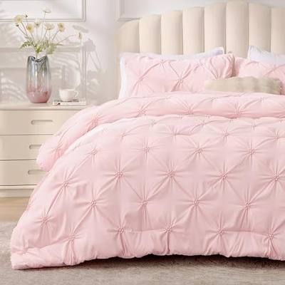 BEDELITE Queen Comforter Set Baby Pink - 3 Pieces | Boho Pintuck Bedding, Lightweight Soft & Warm, With 2 Pillowcases, For All Season