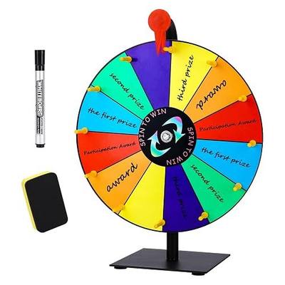 12 Inch 12 Slots Colorful Prize Wheel Tabletop Fortune Spin with Dry Erase Marker Perfect for Lucky Draw, Home Parties, Carnivals, and Trade Shows
