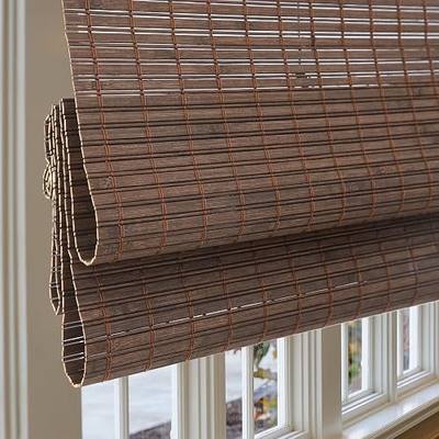 Cordless Bamboo Roman Shade, 30" W x 48" H, Natural Sarasota-Cocoa | Room Darkening Woven Wood Shades, Bamboo Window Shades for Living Room Bedroom Kitchen Doors, Easy to Install