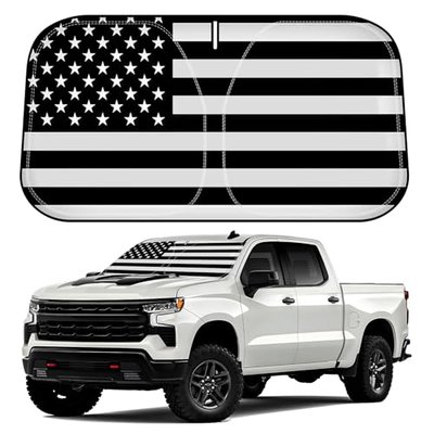 D-Lumina Windshield Sun Shade for 2019-2025 Chevy Silverado 1500 Accessories, Front Window Sunshade American Flag Sun Visor Protector Sun Shield Block UV Rays Heat, Foldable 2 Layers 210T Material