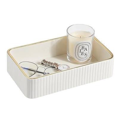 Desk Organizer Tray, PU Leather Nightstand Organizer Perfume Valet Tray for Men Women, Decorative Vanity Trays Trinket Dish Key Bowl for Entryway Bedside Table (Ivory, Small)